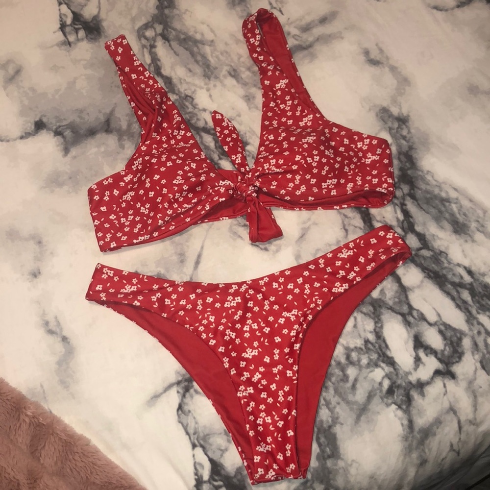 Floral red swimsuit bikini